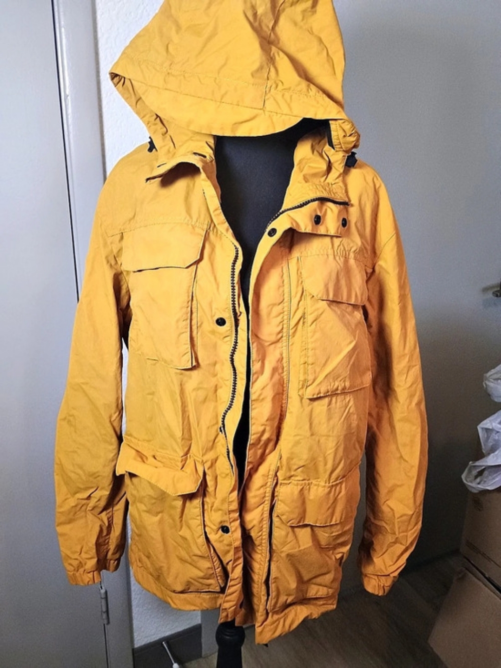 H&M Yellow Hooded Utility Jacket Size Small